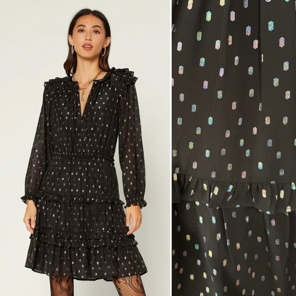 🆕 ANTHRO ✨CURRENT AIR metallic polka dot semi sheer long sleeves dress | Sz M